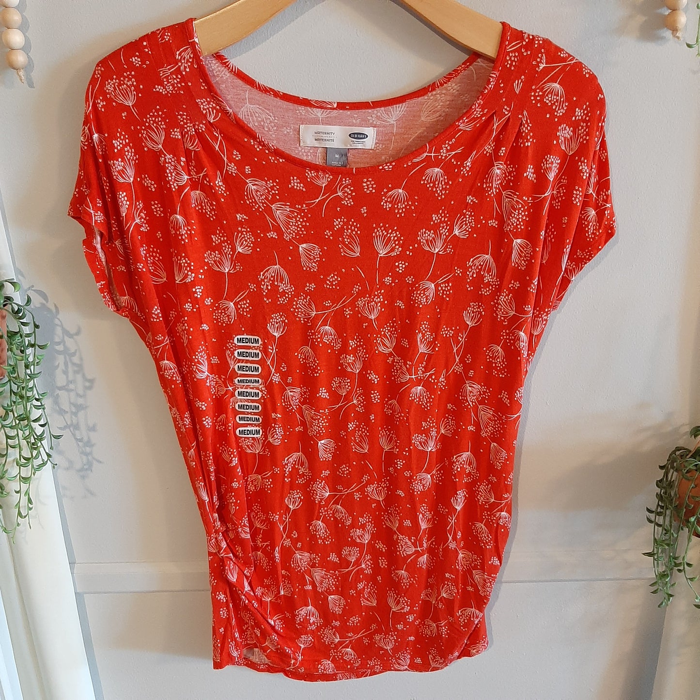 Boho floral SS tee, Red