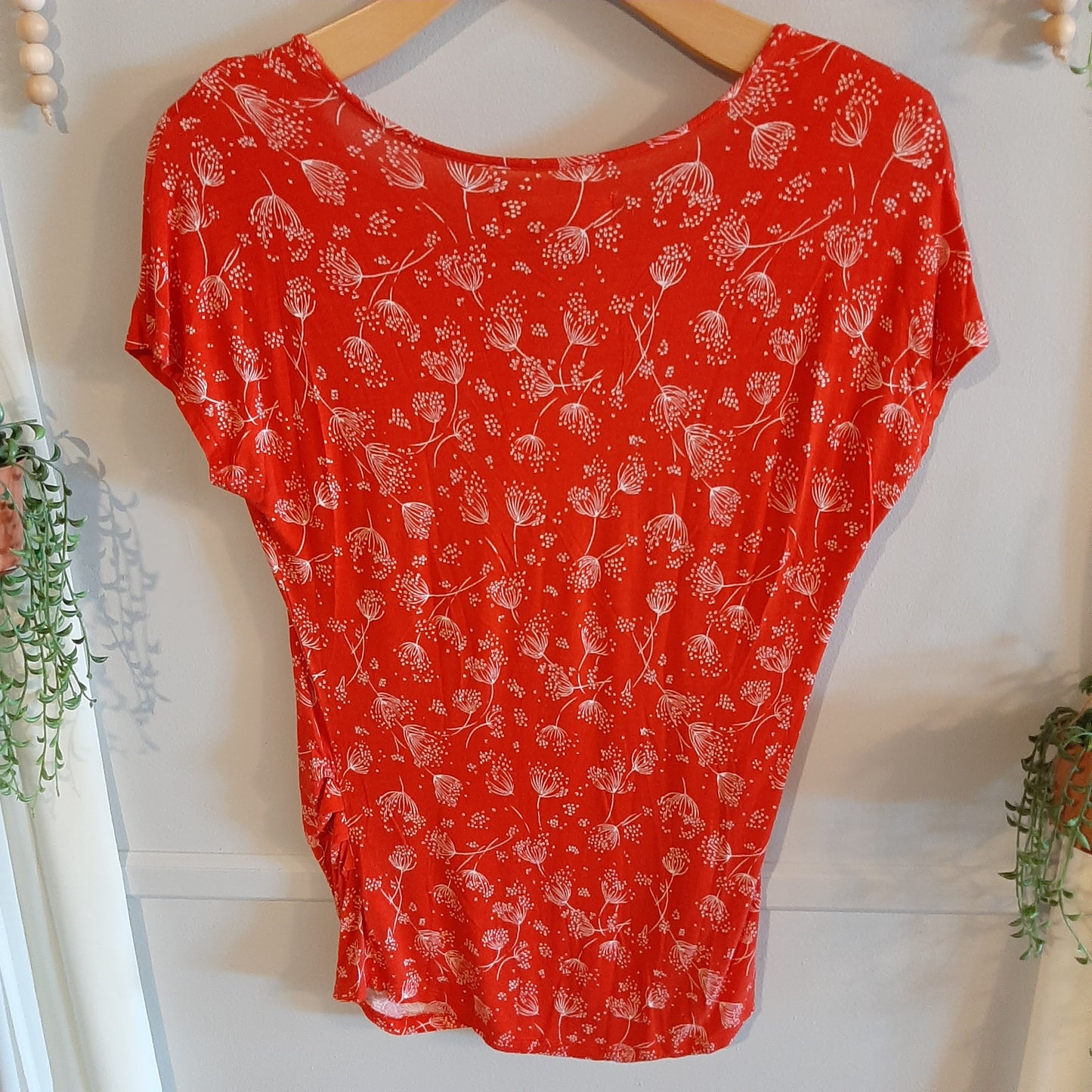 Boho floral SS tee, Red