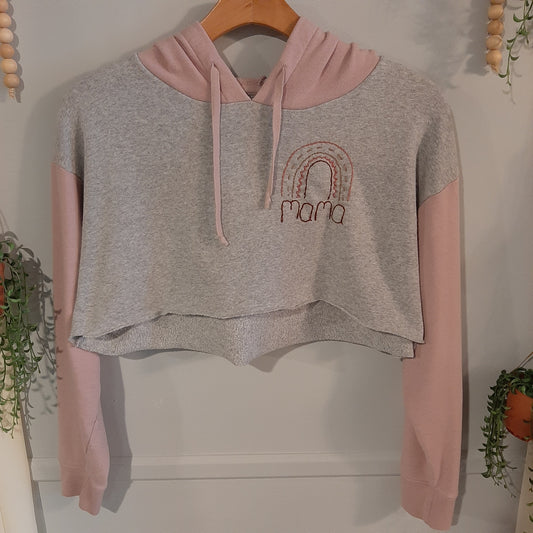 MAMA embroidered cropped hoodie, Blush