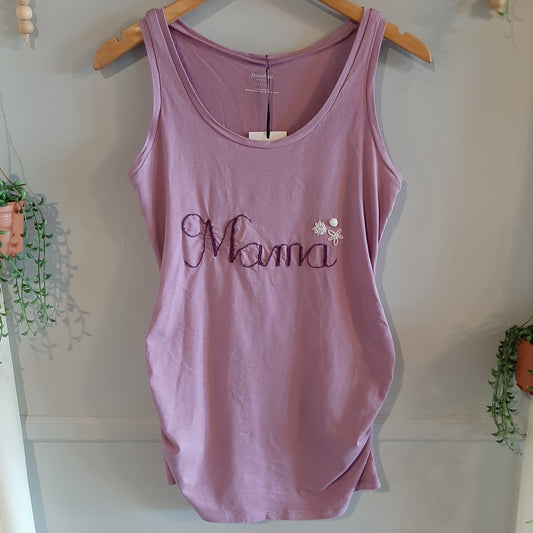 'MAMA' hand-embroidered essential tank, Lilac