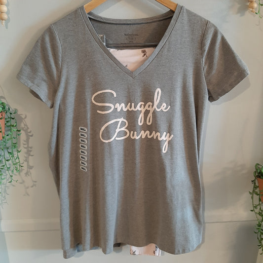 'Snuggle Bunny' SS tee & cropped pants sleepwear set, Grey -NF
