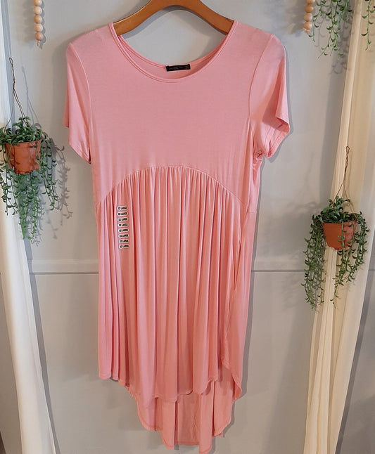 Flowy hi-low SS pocket dress, Pink