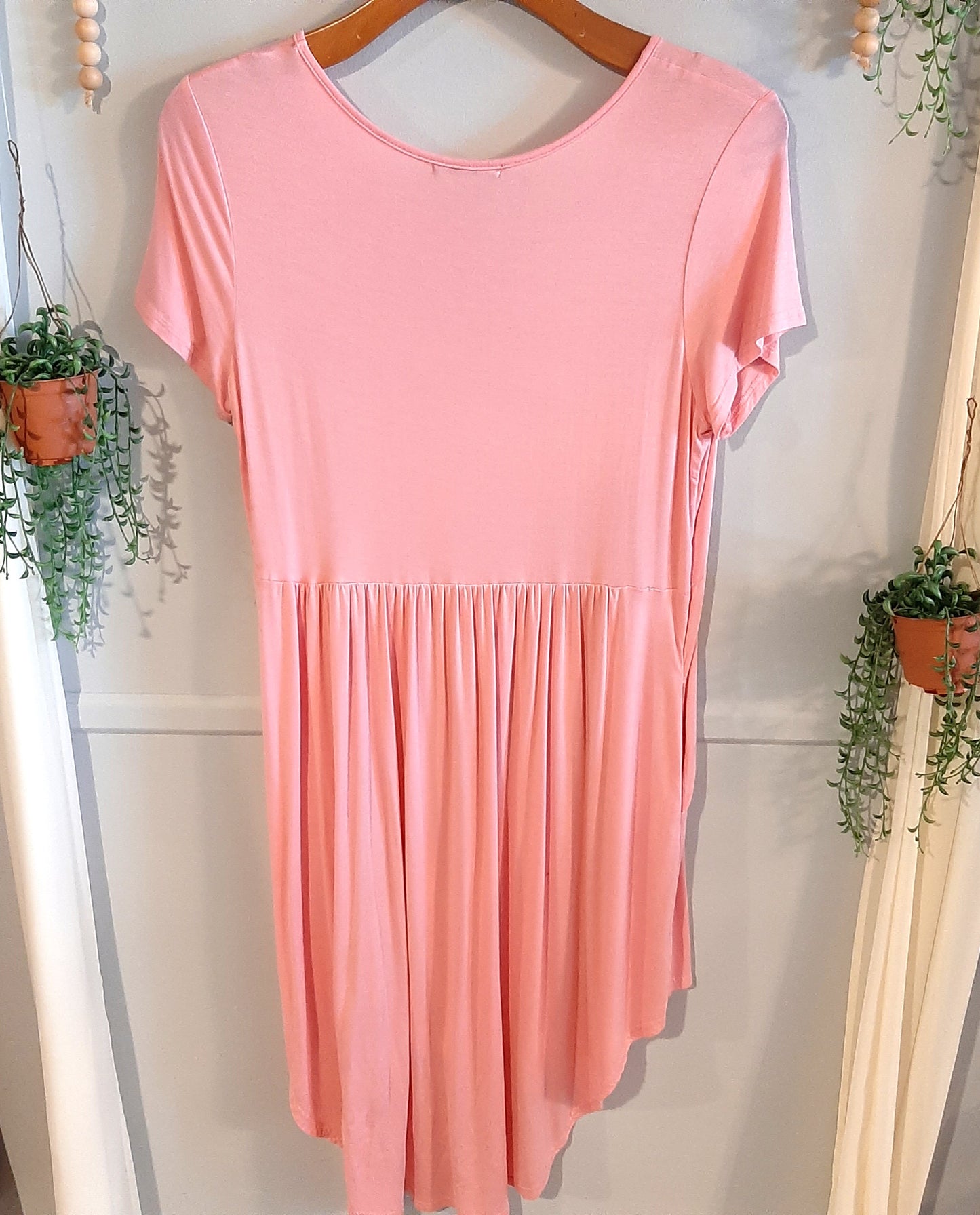 Flowy hi-low SS pocket dress, Pink