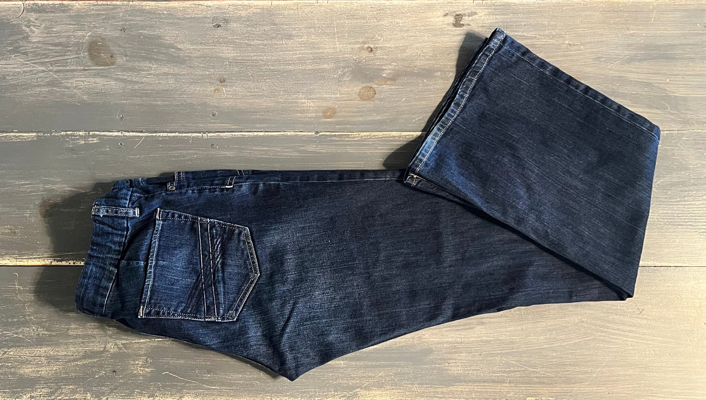 Under-belly panel 30" mini flare jeans, Dark wash