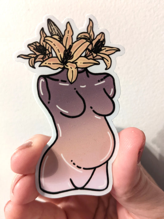 Pregnant goddess die-cut vinyl sticker, Asst'd