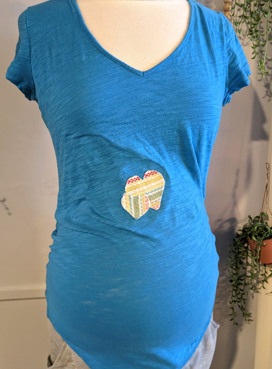 Double hearts embroidered essential SS tee, Turquoise