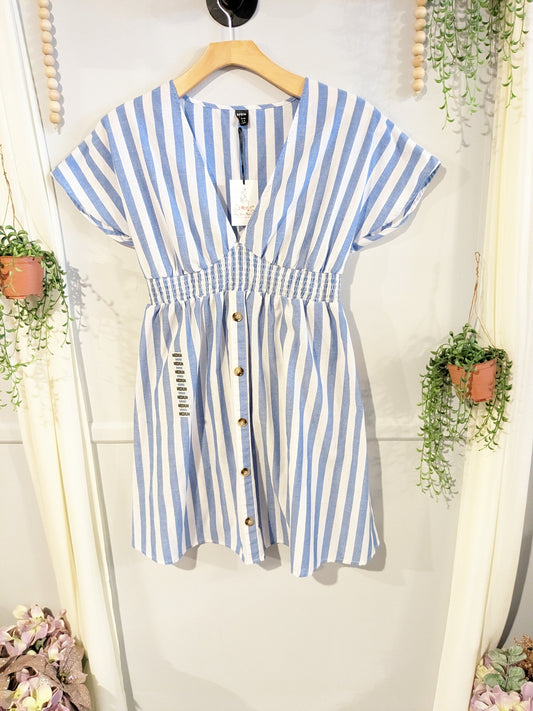 Babydoll button front mini dress, White stripes