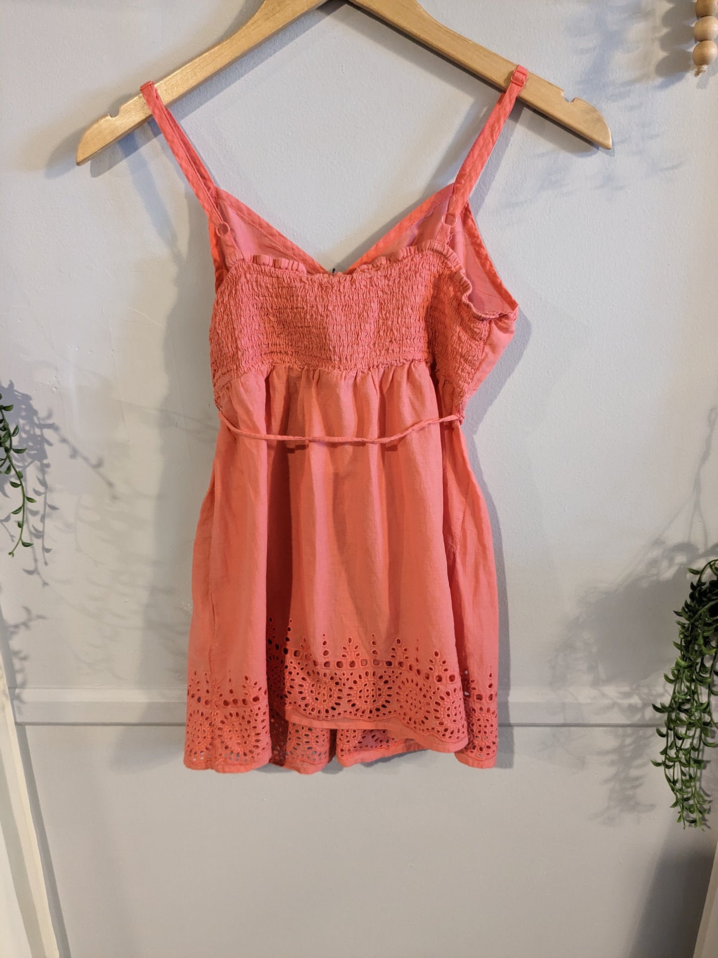 Crocheted accents strappy tank, Coral