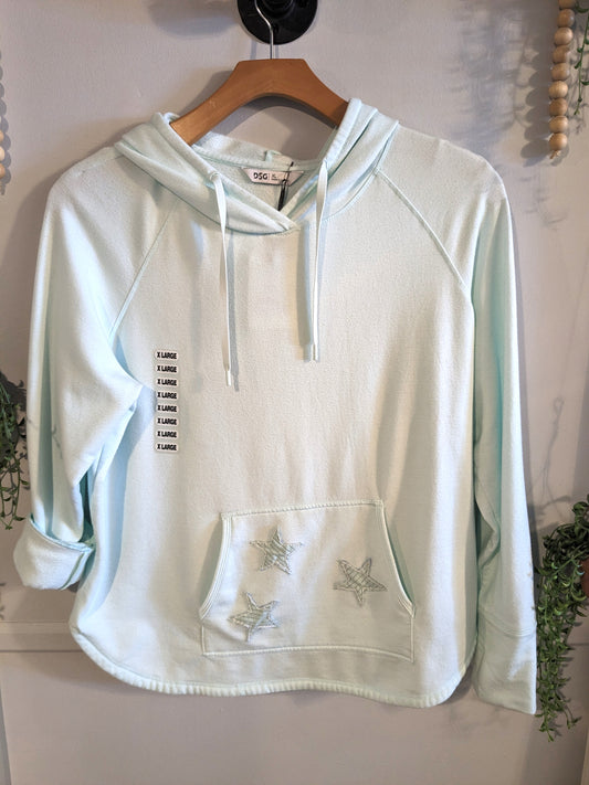 Hearts decal embroidered pocket hoodie, Sky blue