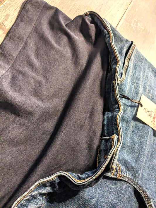 True waistband full panel 22" Rockstar raw hem skinnies, Medium wash