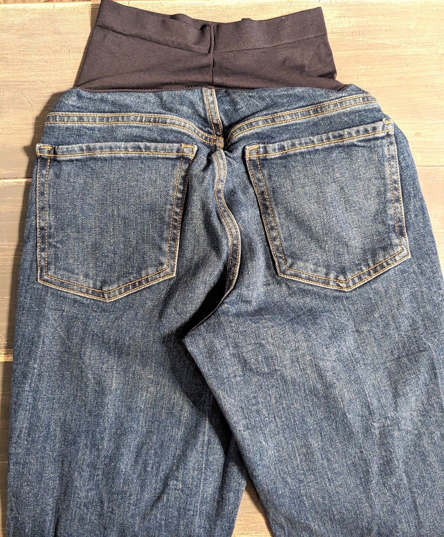 Full panel 28" distressed raw hem OG straight leg jeans, Medium wash